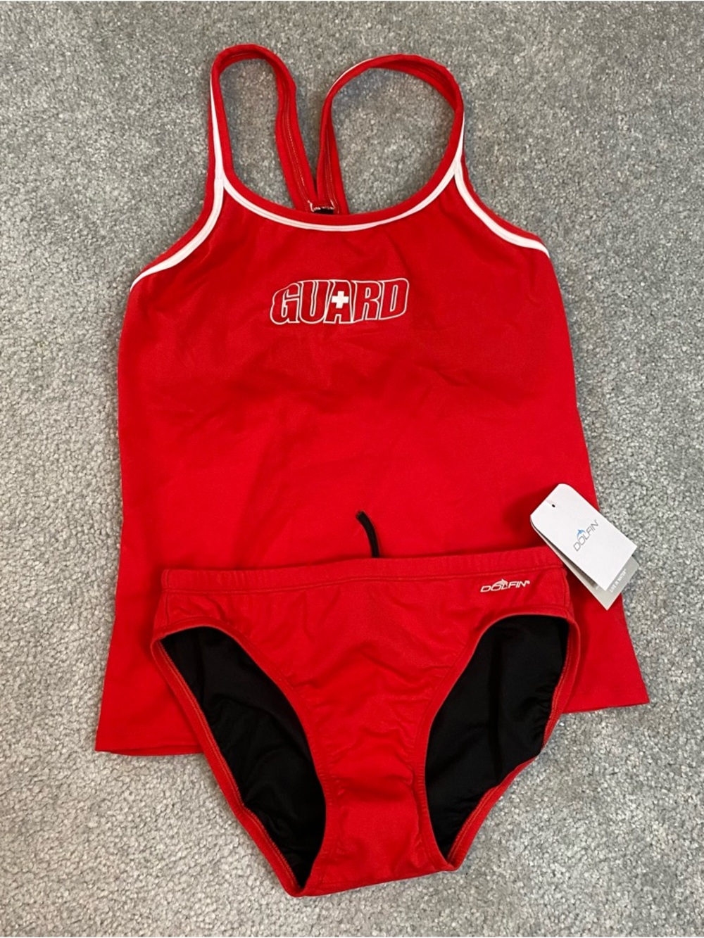 Dolfin NWT LifeGuard Tankini Swimsuit 2-Piece Set Red Summer Pool Swimming Large